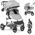 3-In-1 Convertible Baby Stroller with Big Seat and Adjustable Canopy, 24 Pounds, Light Grey
