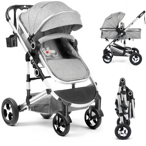 3-In-1 Convertible Baby Stroller with Big Seat and Adjustable Canopy, 24 Pounds, Light Grey