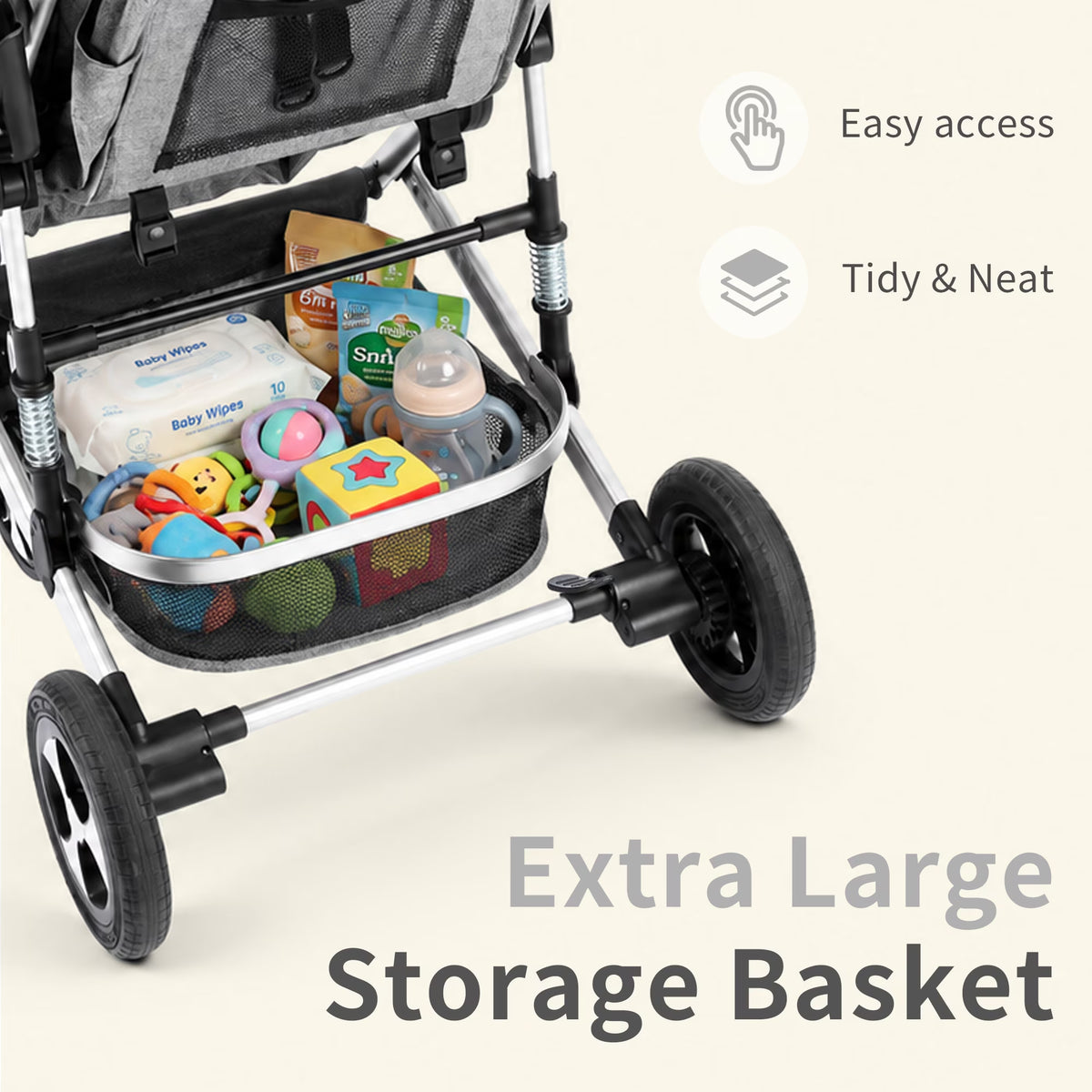 3-In-1 Convertible Baby Stroller with Big Seat and Adjustable Canopy, 24 Pounds, Light Grey