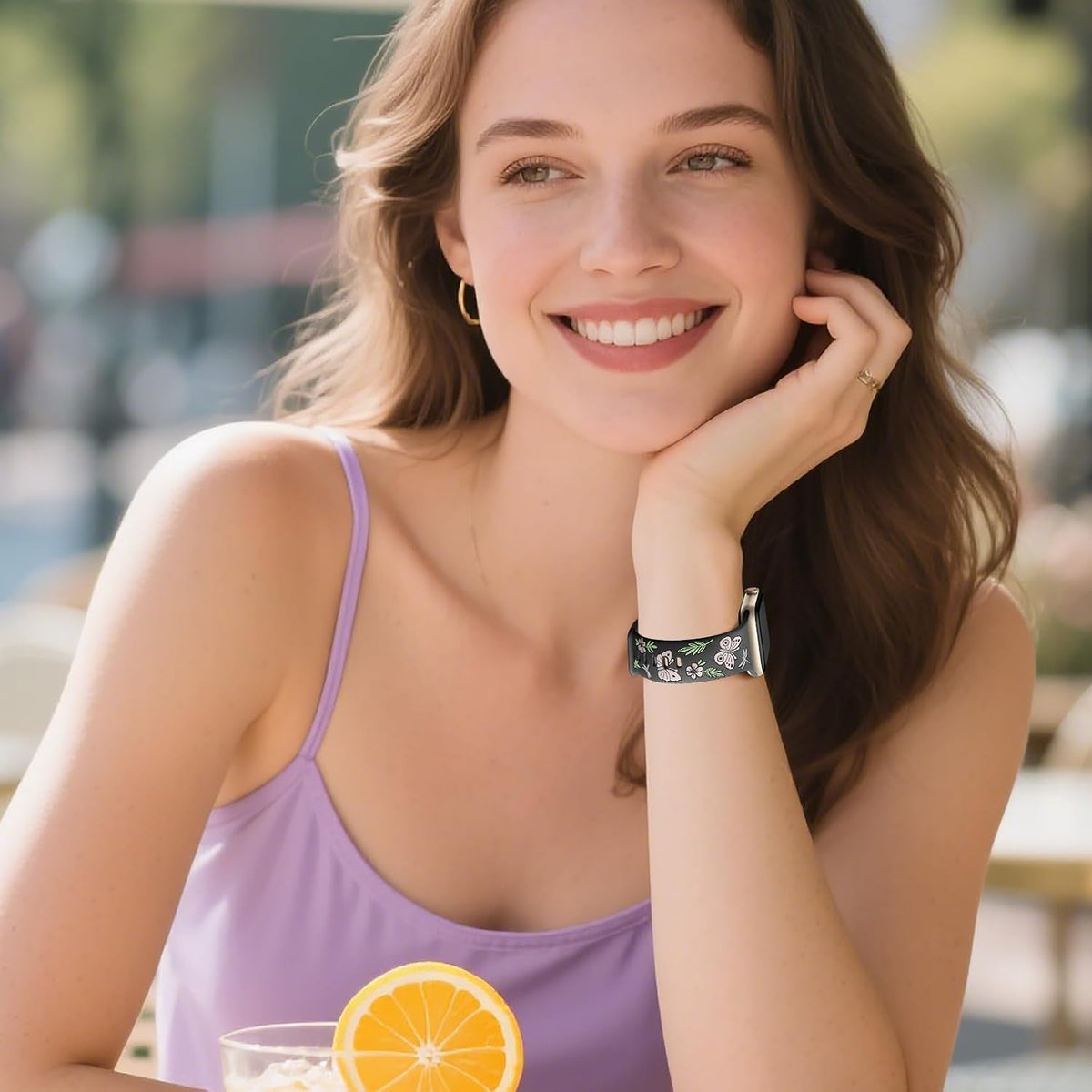 Floral Band Compatible with Apple Watch Band for Women 40Mm 38Mm 41Mm 42Mm 44Mm 45Mm 46Mm 49Mm, Soft Silicone Engraved Cute Butterfly Flower Sport Strap for Iwatch Series 10 9 8 7 6 5 4 3 2 1 SE Ultra