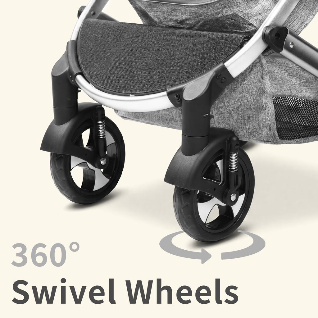 3-In-1 Convertible Baby Stroller with Big Seat and Adjustable Canopy, 24 Pounds, Light Grey