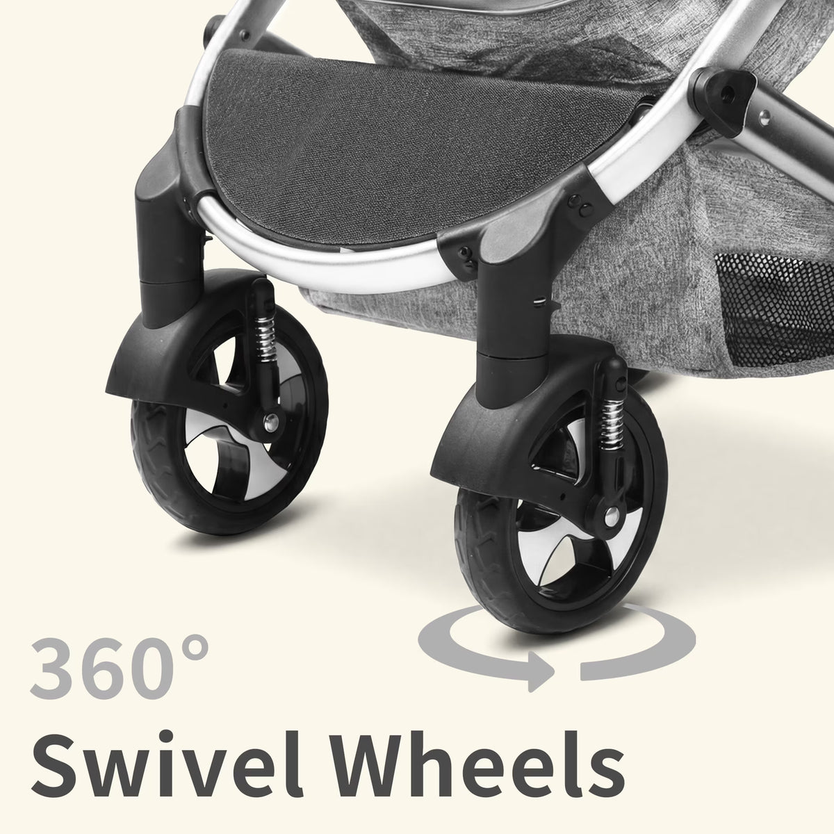3-In-1 Convertible Baby Stroller with Big Seat and Adjustable Canopy, 24 Pounds, Light Grey