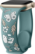 Floral Band Compatible with Apple Watch Band for Women 40Mm 38Mm 41Mm 42Mm 44Mm 45Mm 46Mm 49Mm, Soft Silicone Engraved Cute Butterfly Flower Sport Strap for Iwatch Series 10 9 8 7 6 5 4 3 2 1 SE Ultra