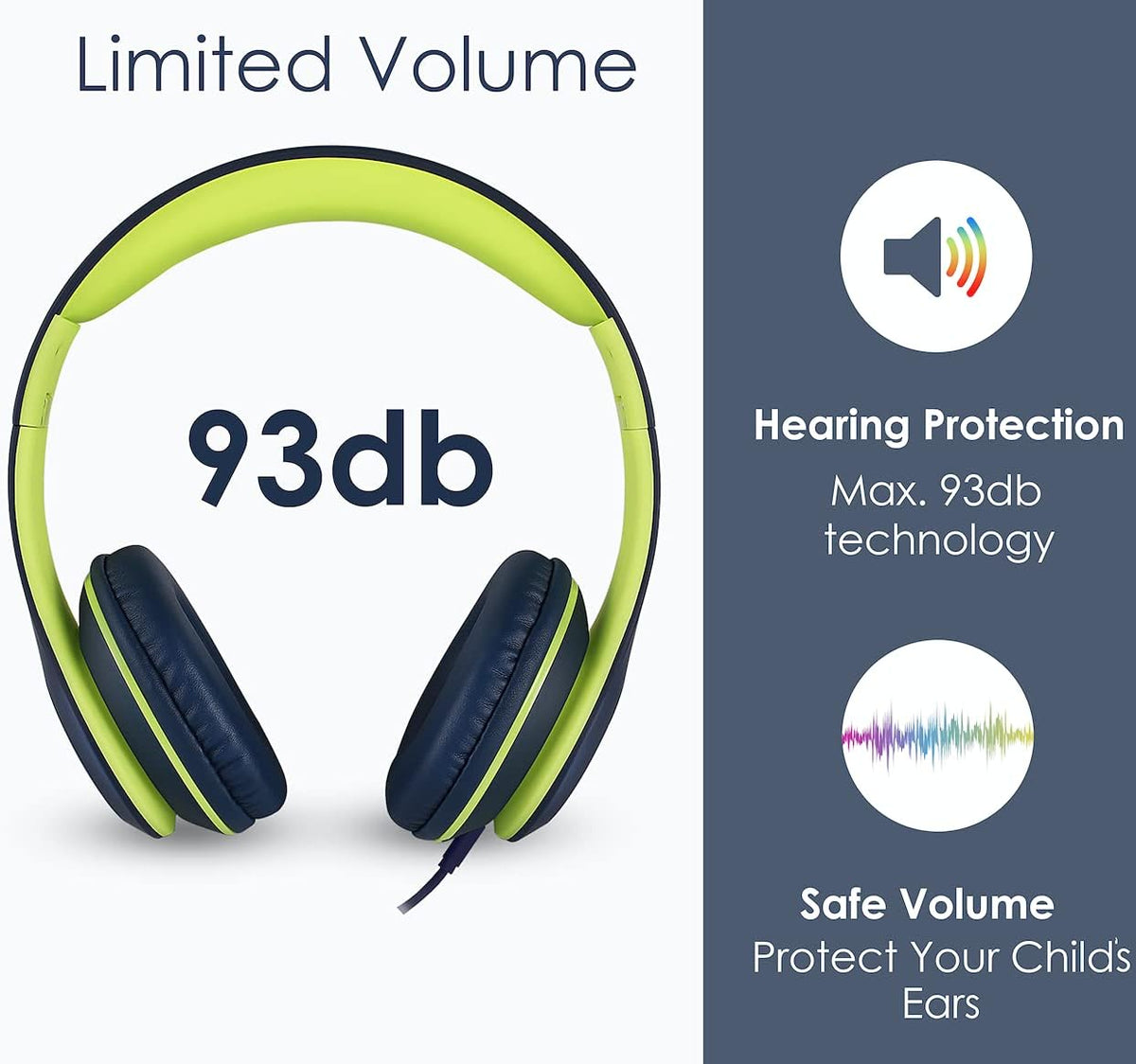 Kids Headphones Volume Limited over Ear Headphones for Kids Foldable Headphones for Children Boys Girls Toddler Ideal for Tablet, Smartphone, Laptop Headset for School, Travel (Lime)