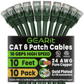 Cat 6 Ethernet Patch Cable 10 Ft Green (10 Pack) Cat6 Patch Cables 10Ft Green/Ethernet Patch Cable, 10Gbps 550Mhz 24AWG Pure Copper, Snagless, Gold Plated RJ45 for Router, Server, Router, PC