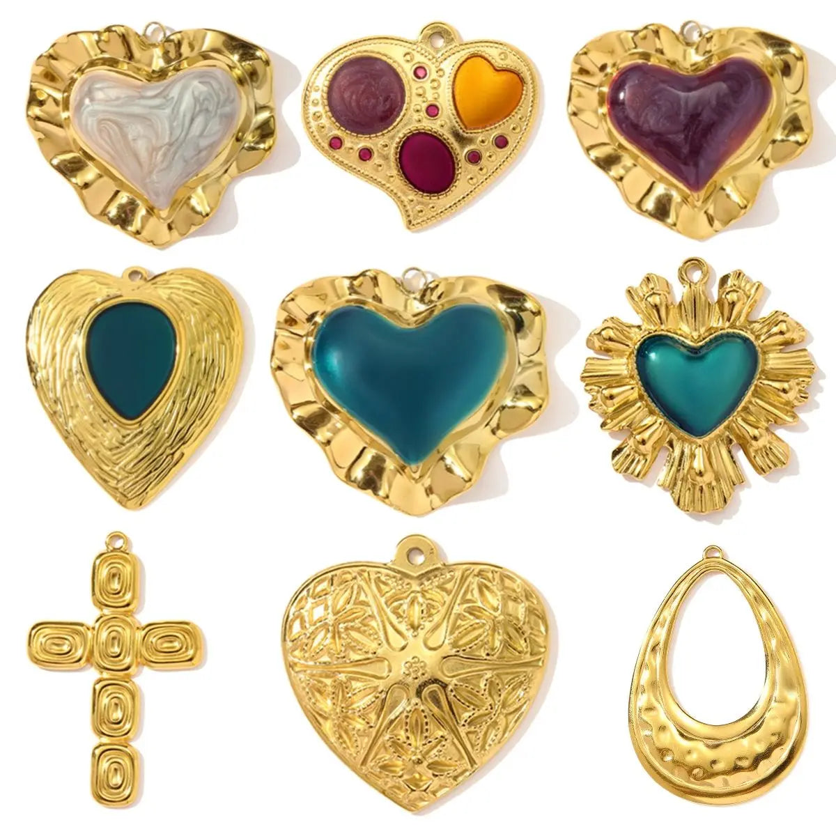 3Pcs/Lot Stainless Steel Heart Cross Charms Enamel Pendants For DIY Making Necklace Earrings Jewelry Accessory Wholesale