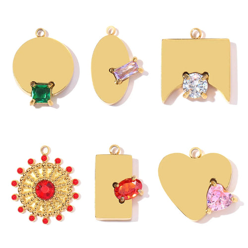 3Pcs/Lot Stainless Steel Geometric Charms Zircon Pendants For DIY Making Necklace Jewelry Accessories Wholesale