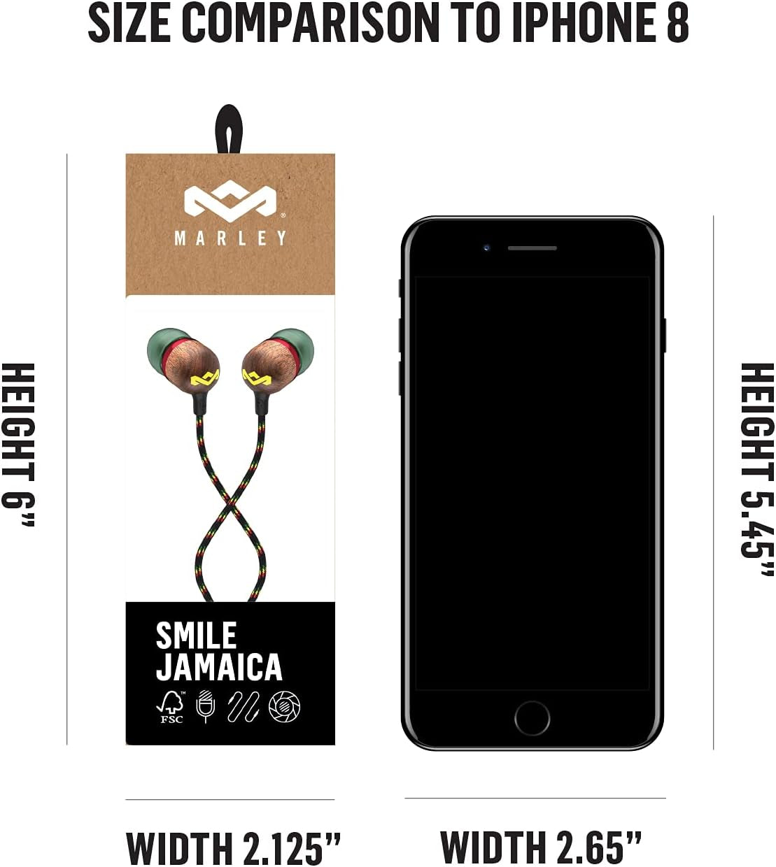 House of  Smile Jamaica AUX Wired Earbuds with Microphone, Noise-Isolating In-Ear Headphones, Tangle-Resistant Cable, 3.5Mm Jack Sustainable (Rasta)