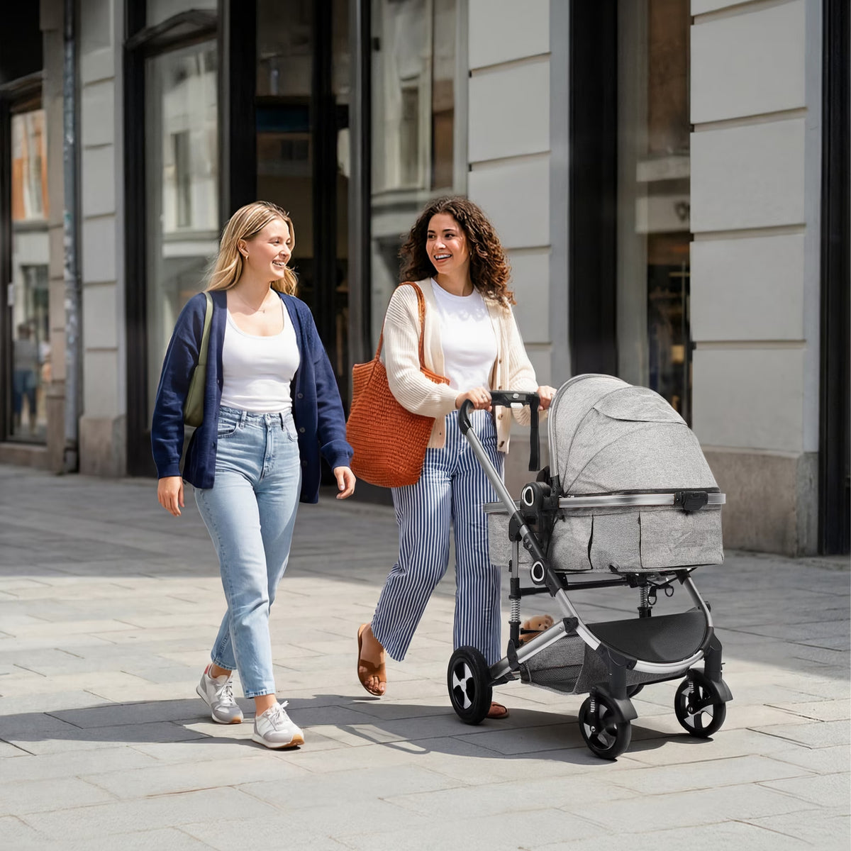 3-In-1 Convertible Baby Stroller with Big Seat and Adjustable Canopy, 24 Pounds, Light Grey